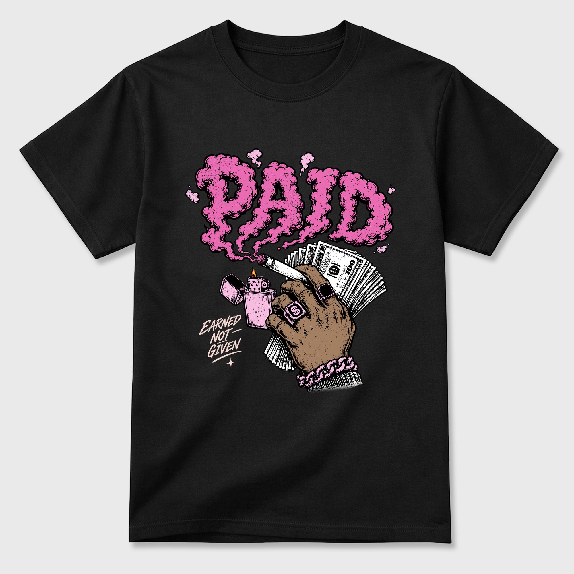 Paid Graphic T-Shirt featuring original streetwear artwork designed to match the Air Jordan 6 Playful Pink. Black 2 Graphic T-Shirt.