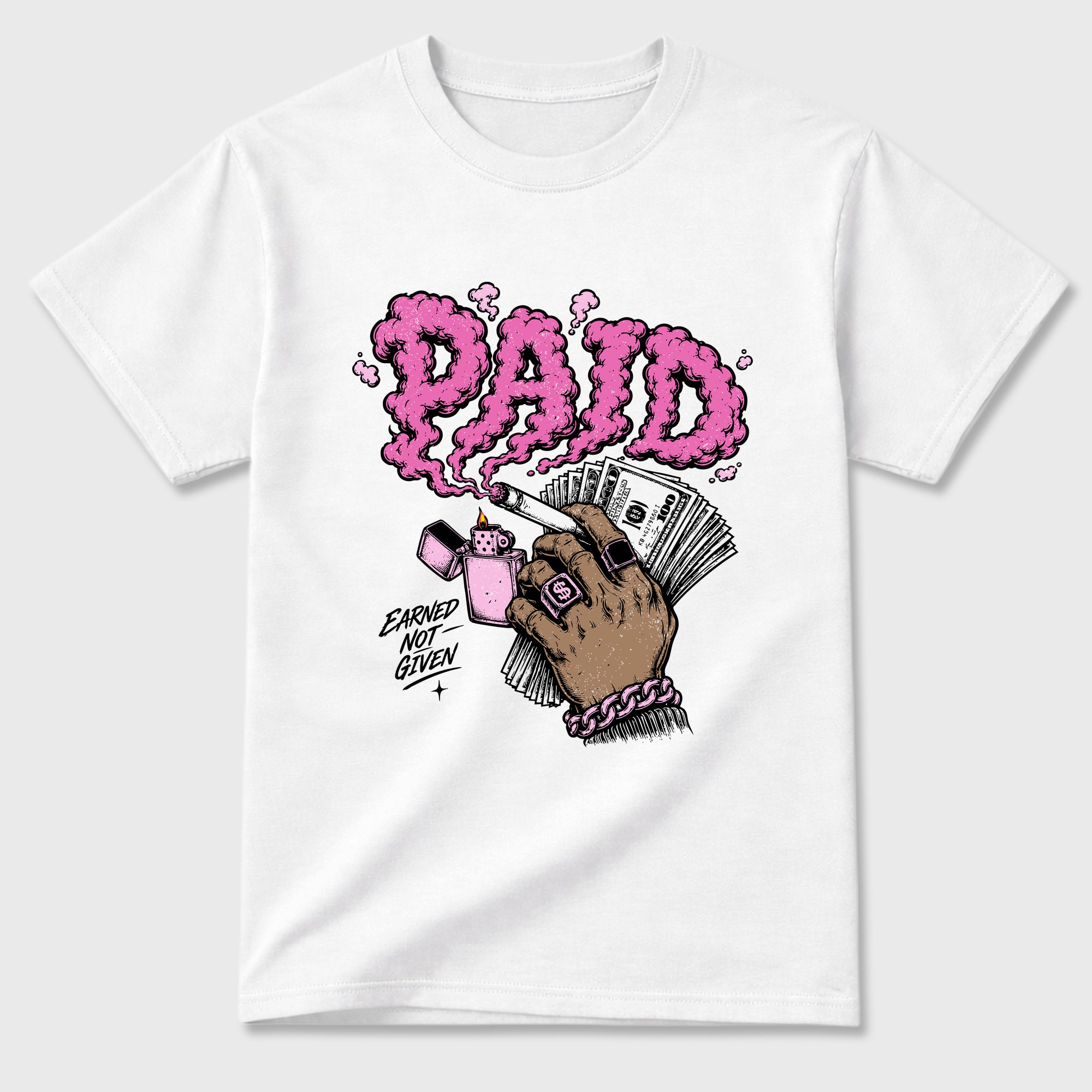 Paid Graphic T-Shirt featuring original streetwear artwork designed to match the Air Jordan 6 Playful Pink. White 2 Graphic T-Shirt.