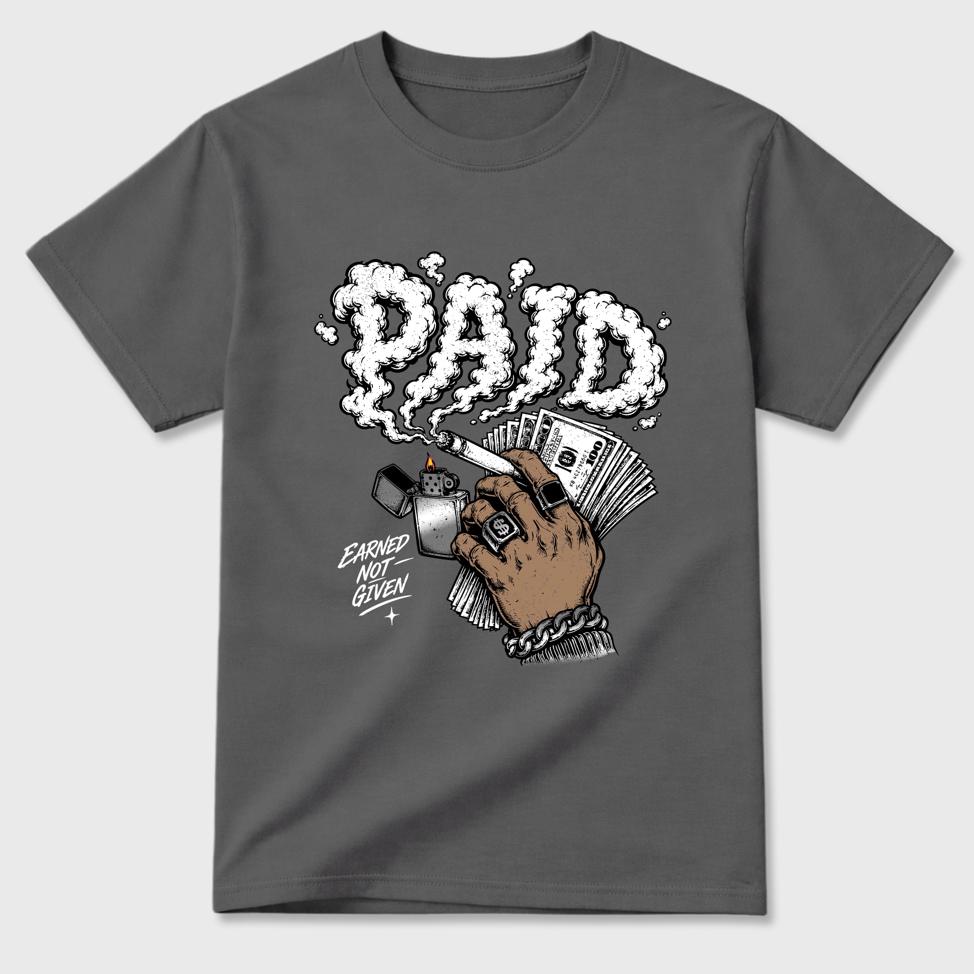 Paid Graphic T-Shirt featuring original streetwear artwork designed to match the Air Jordan 8 Chrome. Cool Grey 2 Graphic T-Shirt.