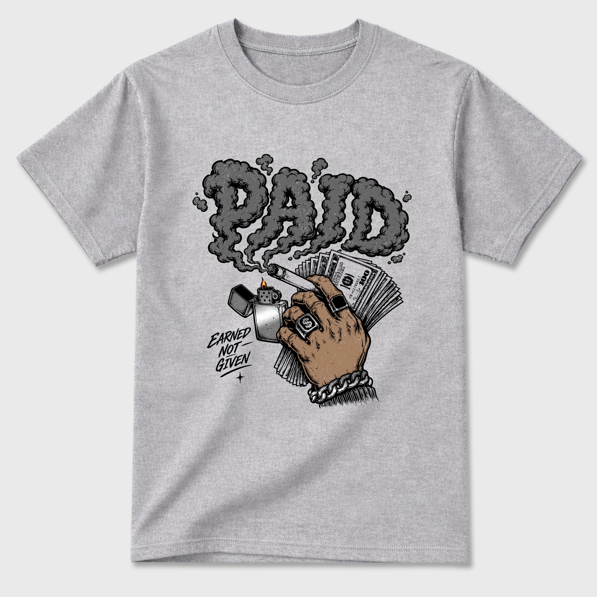 Paid Graphic T-Shirt featuring original streetwear artwork designed to match the Air Jordan 8 Chrome. Heather Grey 2 Graphic T-Shirt.