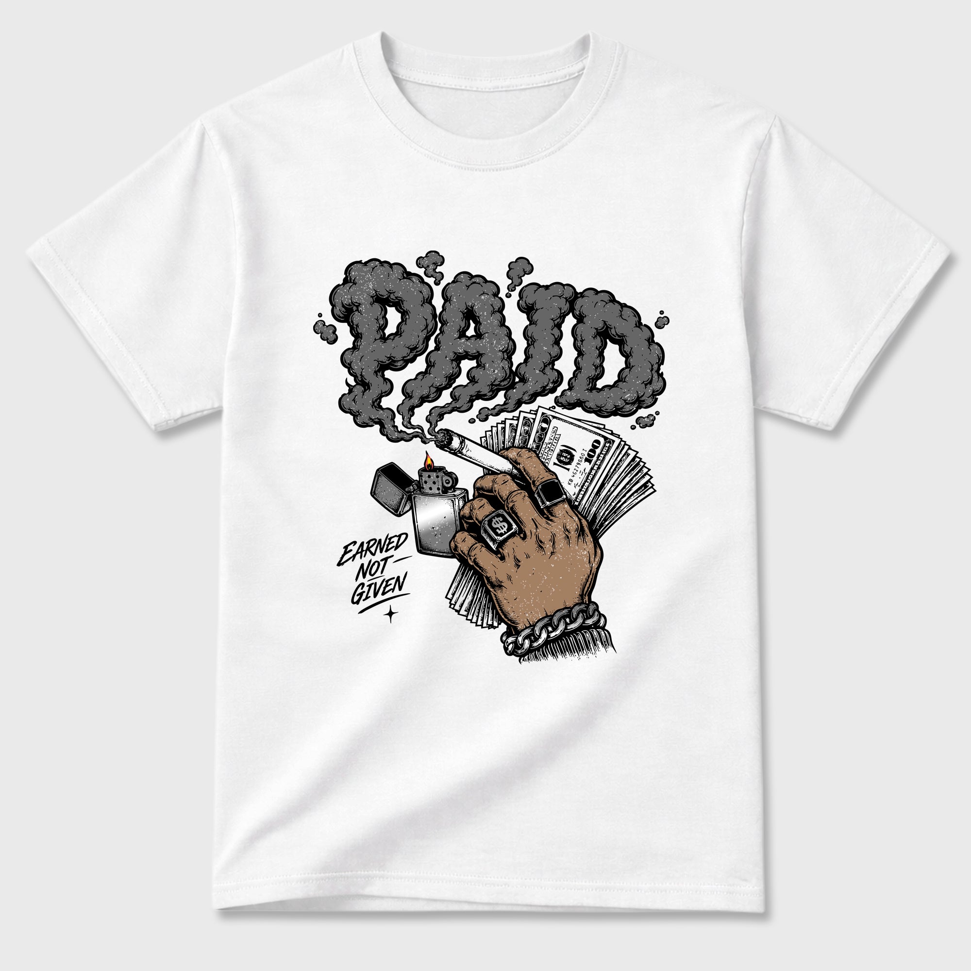 Paid Graphic T-Shirt featuring original streetwear artwork designed to match the Air Jordan 8 Chrome. White 2 Graphic T-Shirt.
