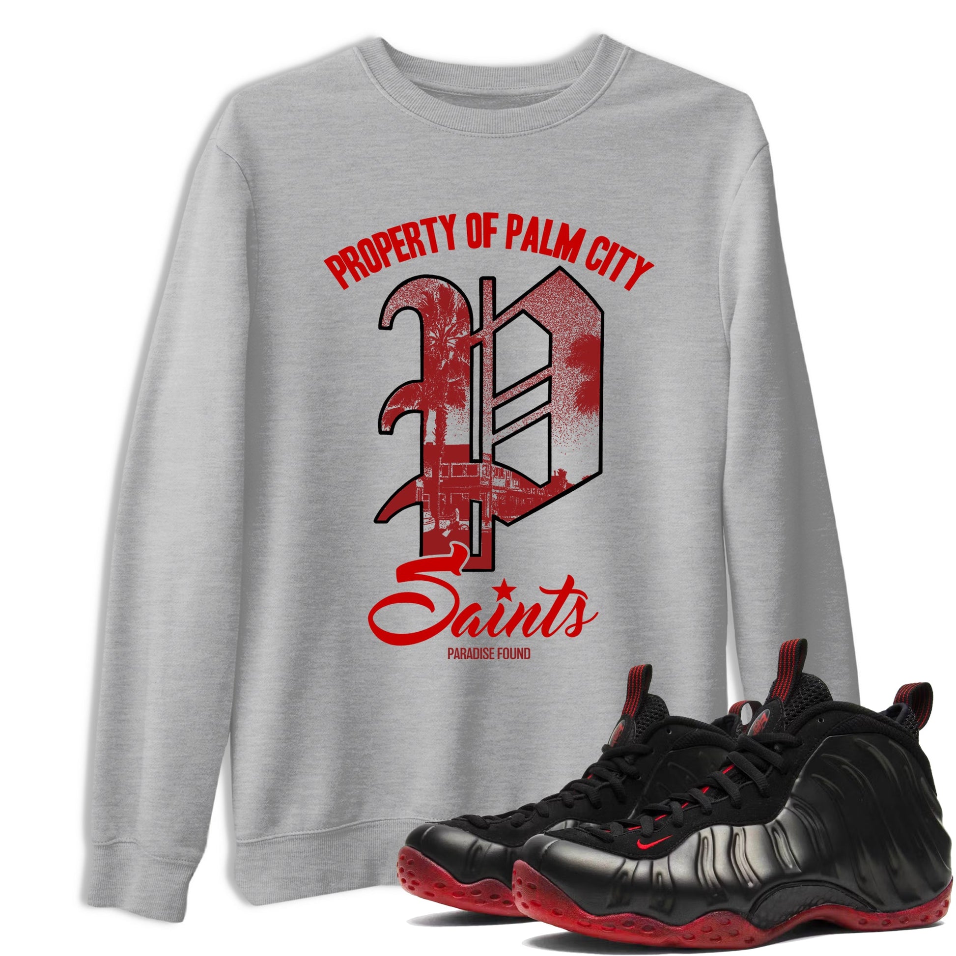 Sneaker match tees – Sneaker Tees To Match Air Foamposite Cough Drop Shoes – Paradise Found Tee Heather Grey 1