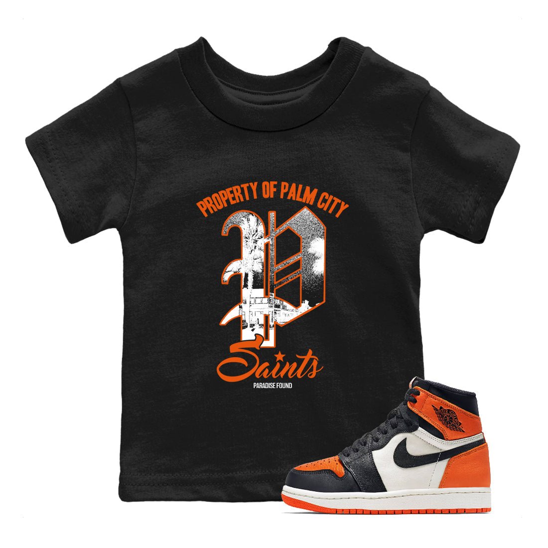 Sneaker match tees – Sneaker Tees To Match Jordan 1 Retro Shattered Backboard Shoes – Paradise Found Kids T-Shirt Black 1