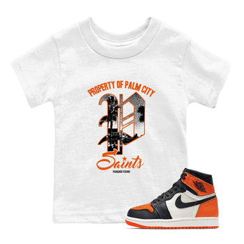 Sneaker match tees – Sneaker Tees To Match Jordan 1 Retro Shattered Backboard Shoes – Paradise Found Kids T-Shirt White 1