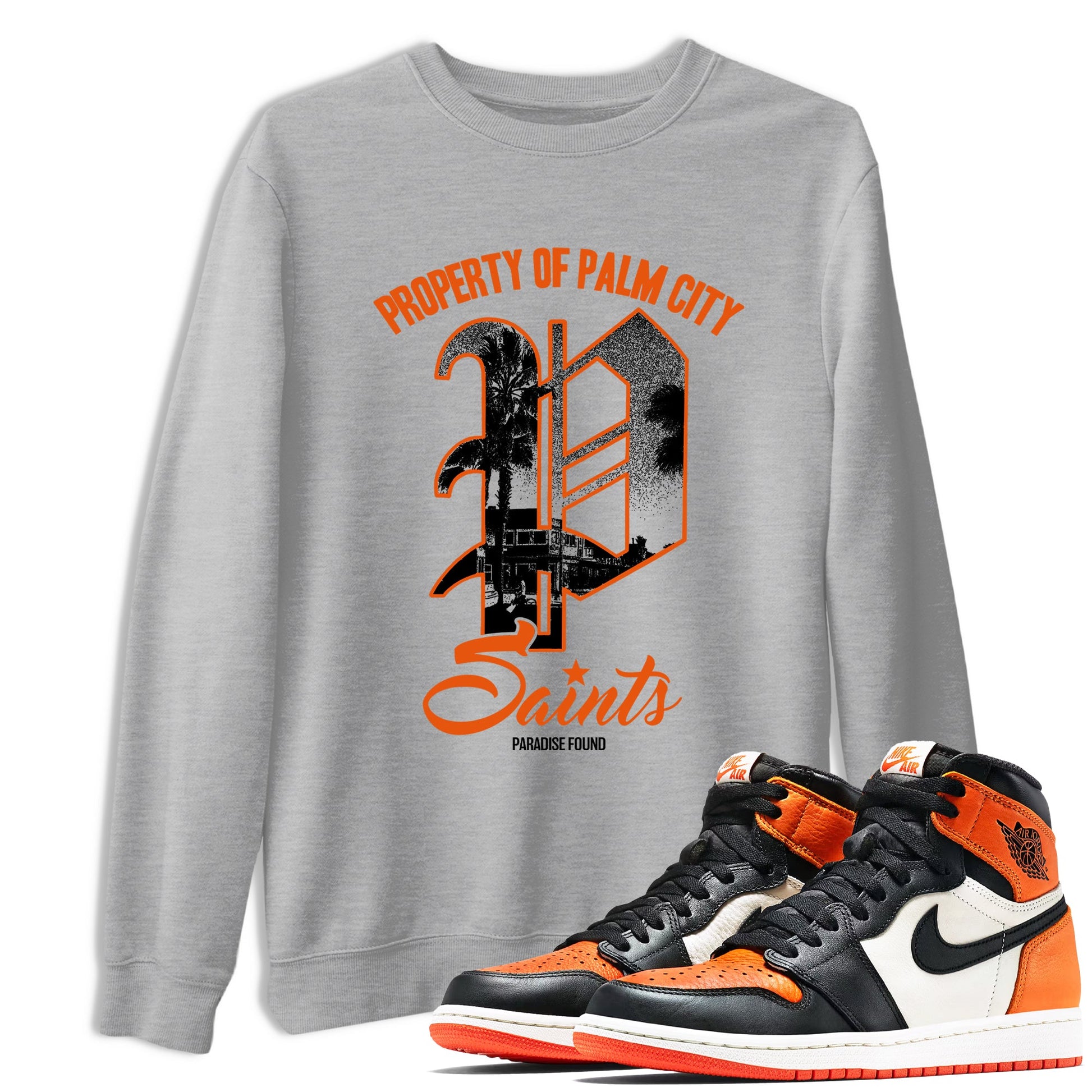 Sneaker match tees – Sneaker Tees To Match Jordan 1 Retro Shattered Backboard Shoes – Paradise Found Tee Heather Grey 1
