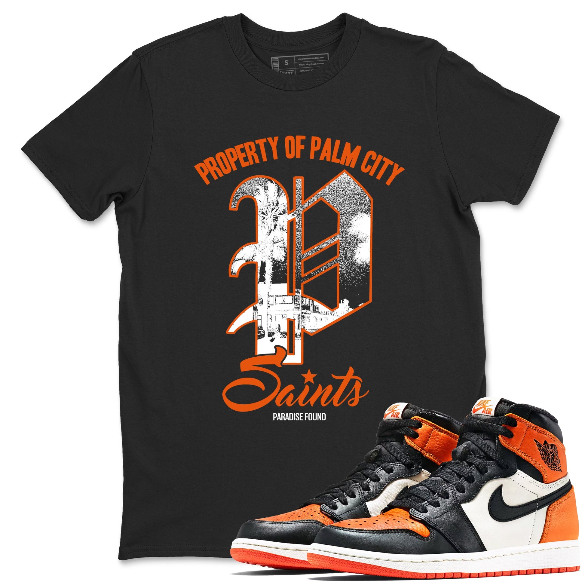 Sneaker match tees – Sneaker Tees To Match Jordan 1 Retro Shattered Backboard Shoes – Paradise Found Tee Black 1