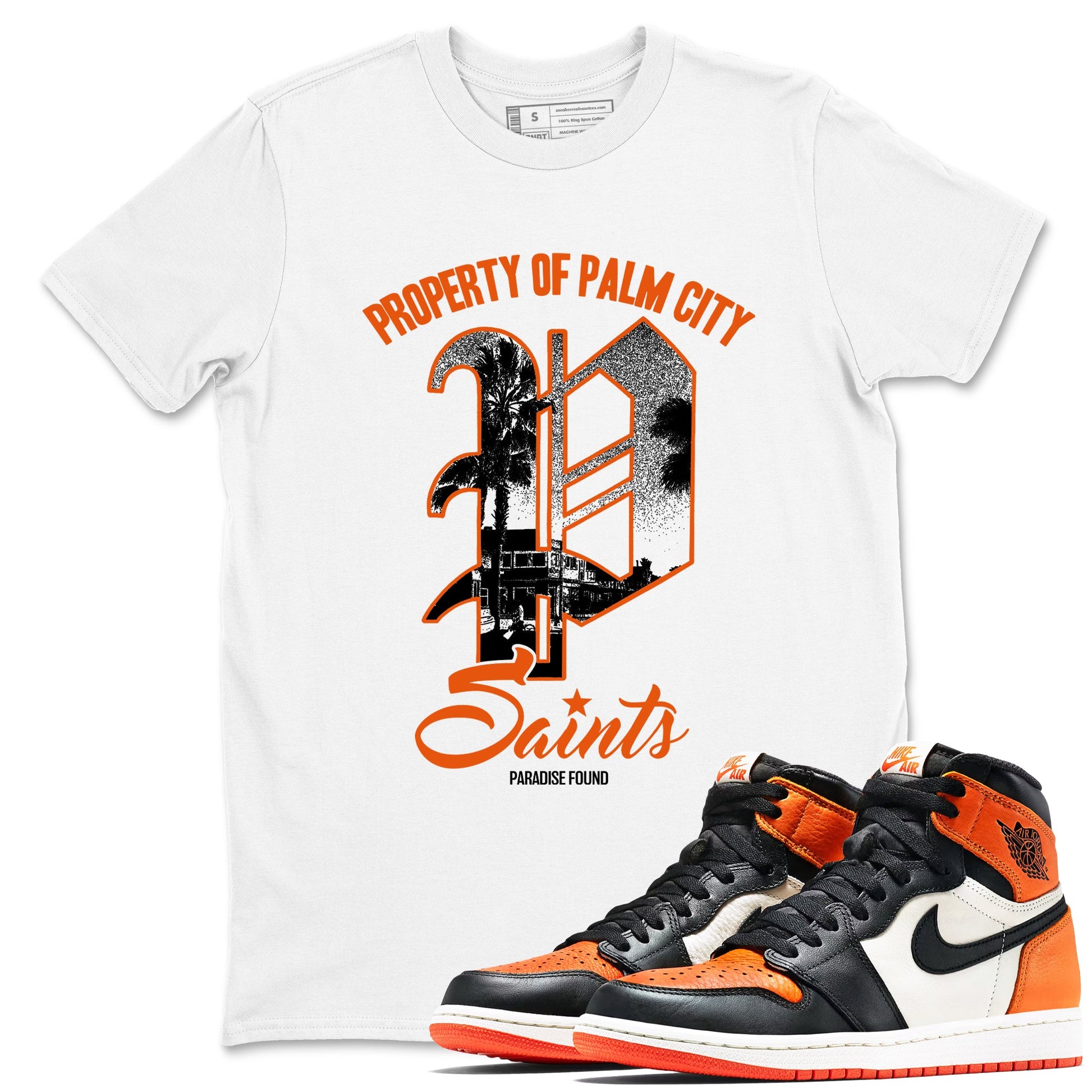 Sneaker match tees – Sneaker Tees To Match Jordan 1 Retro Shattered Backboard Shoes – Paradise Found Tee White 1