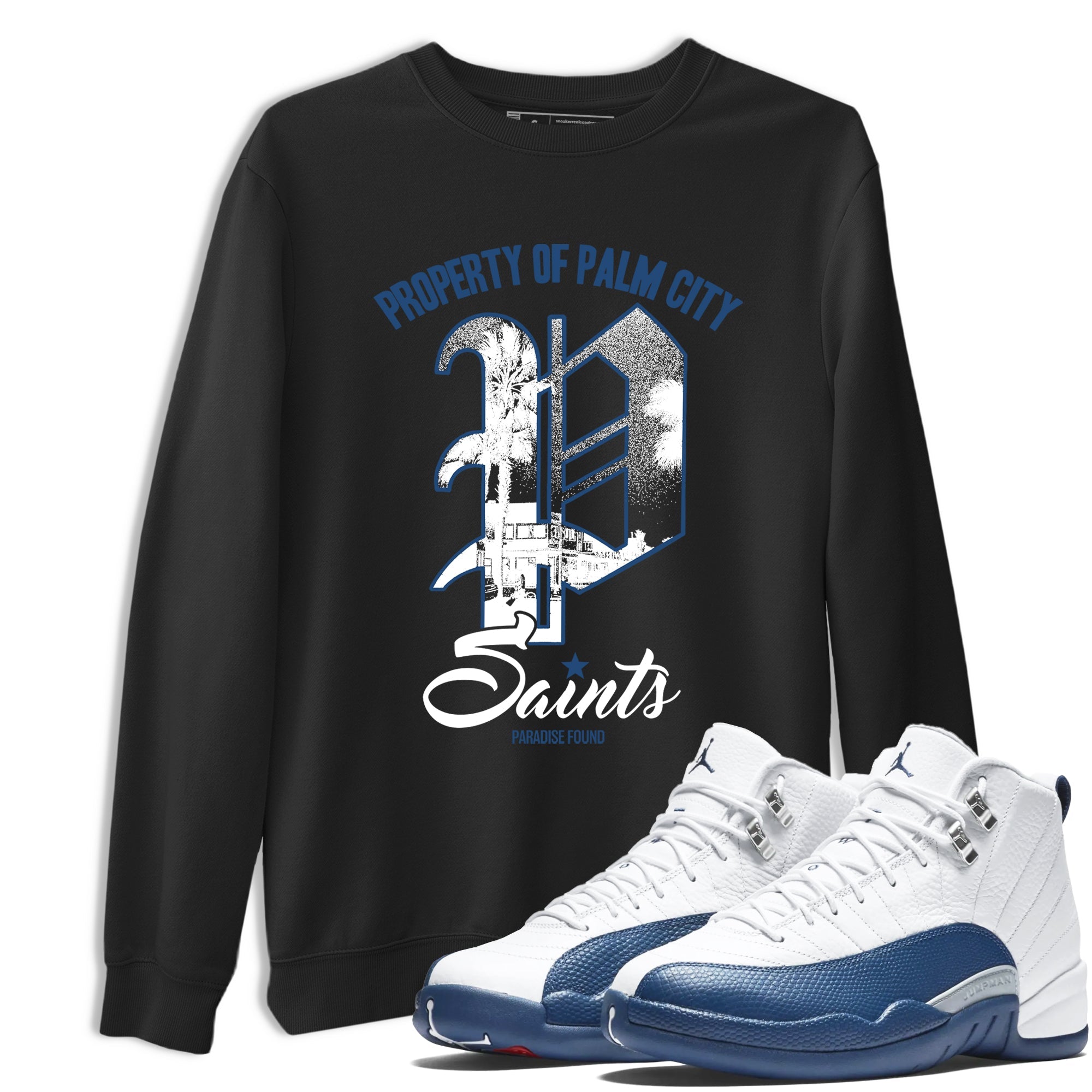 Sneaker match tees – Sneaker Tees To Match Air Jordan 12 French Blue Shoes – Paradise Found Tee Black 1