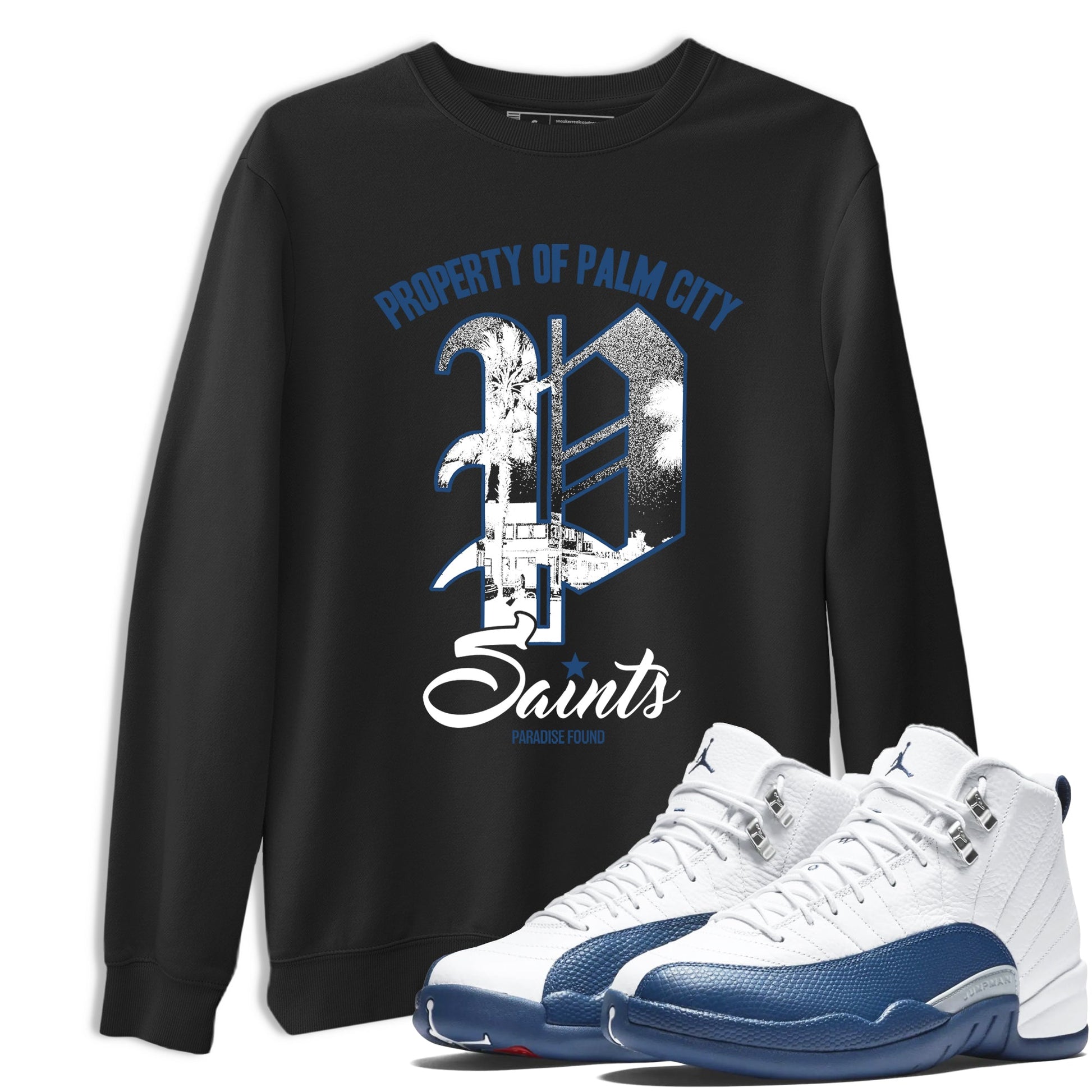 Sneaker match tees – Sneaker Tees To Match Air Jordan 12 French Blue Shoes – Paradise Found Tee Black 1