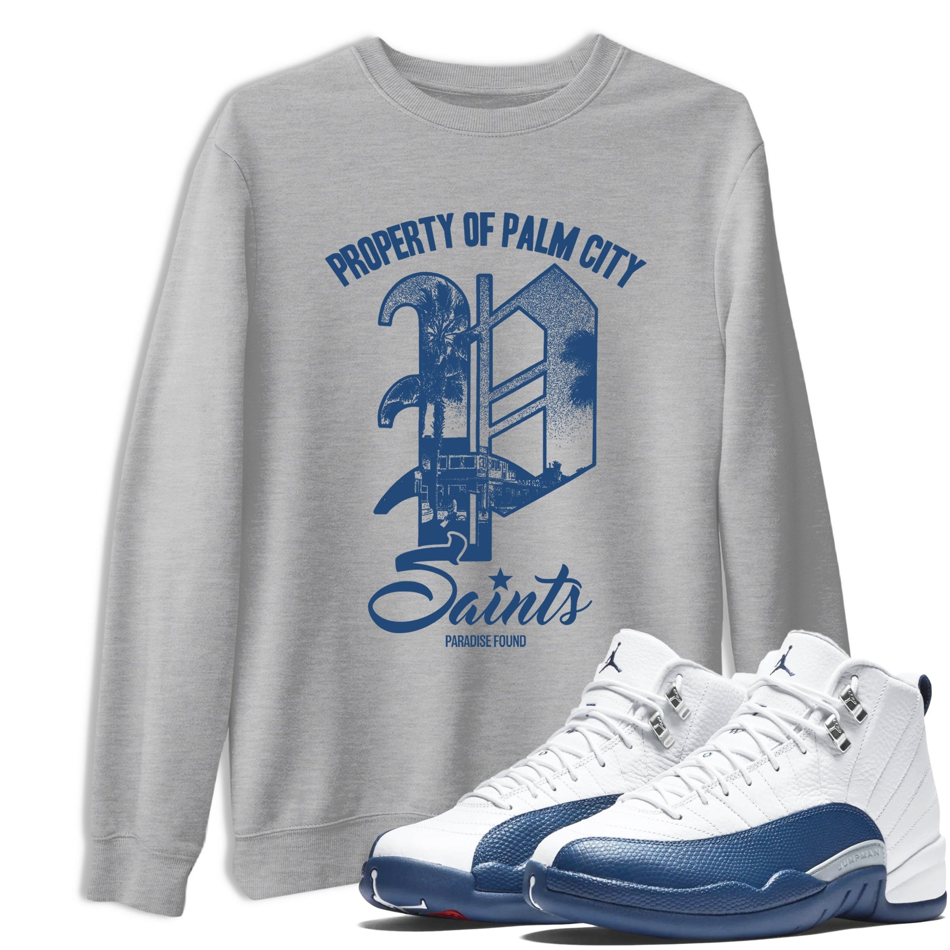 Sneaker match tees – Sneaker Tees To Match Air Jordan 12 French Blue Shoes – Paradise Found Tee Heather Grey 1