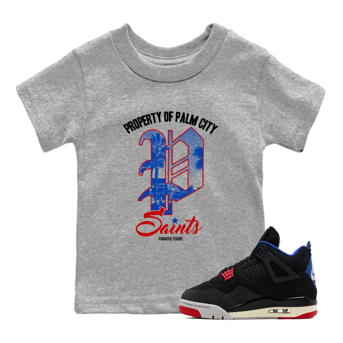 Sneaker match tees – Sneaker Tees To Match Jordan 4 Retro Rare Air Shoes – Paradise Found Kids T-Shirt Heather Grey 1