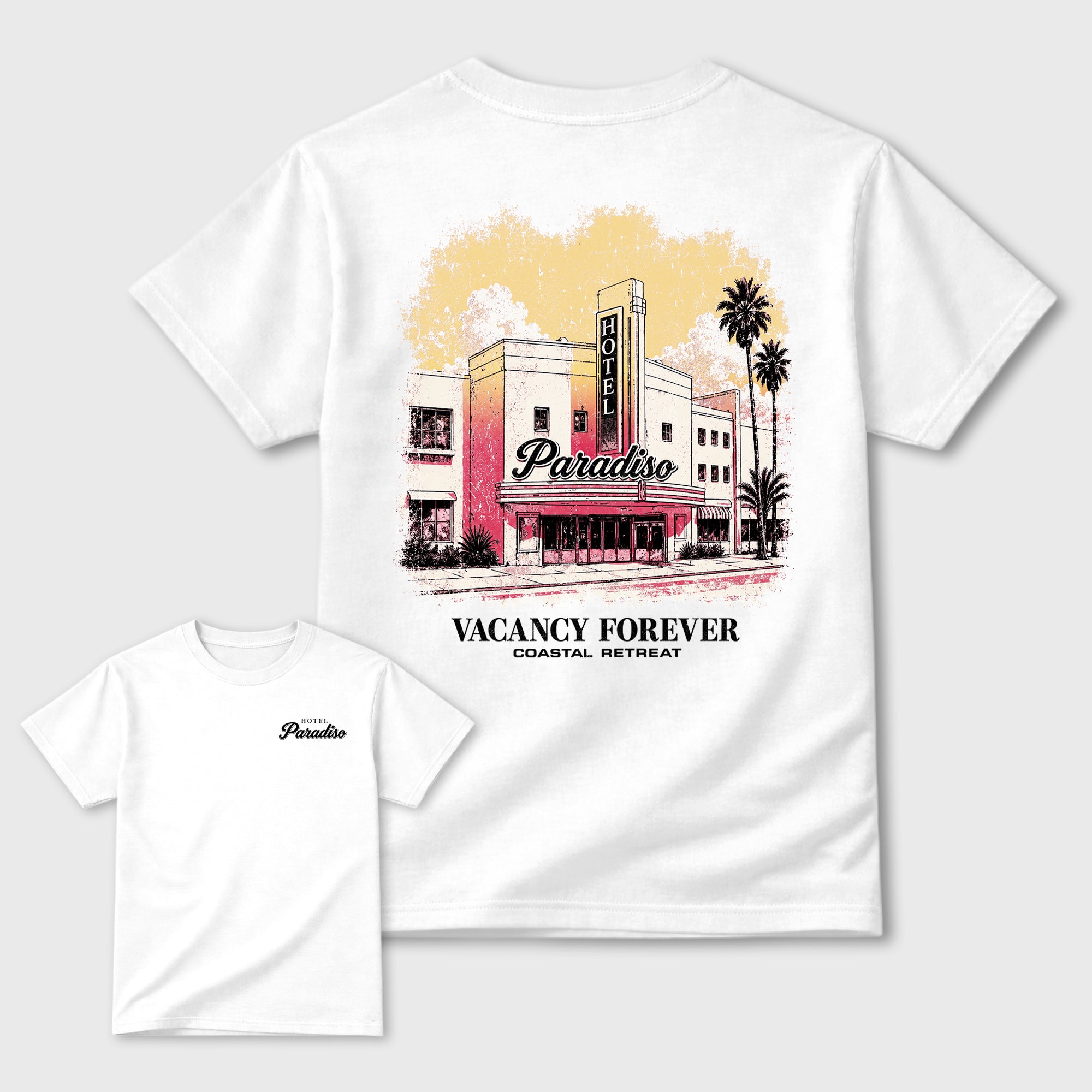 Paradiso Hotel Graphic T-Shirt featuring original streetwear artwork designed to match the . White Graphic T-Shirt.