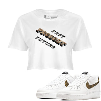 AF1 Ivory Snake shirt to match jordans Past Present Future sneaker tees Air Force 1 Ivory Snake SNRT Sneaker Release Tees White 1 crop length shirt