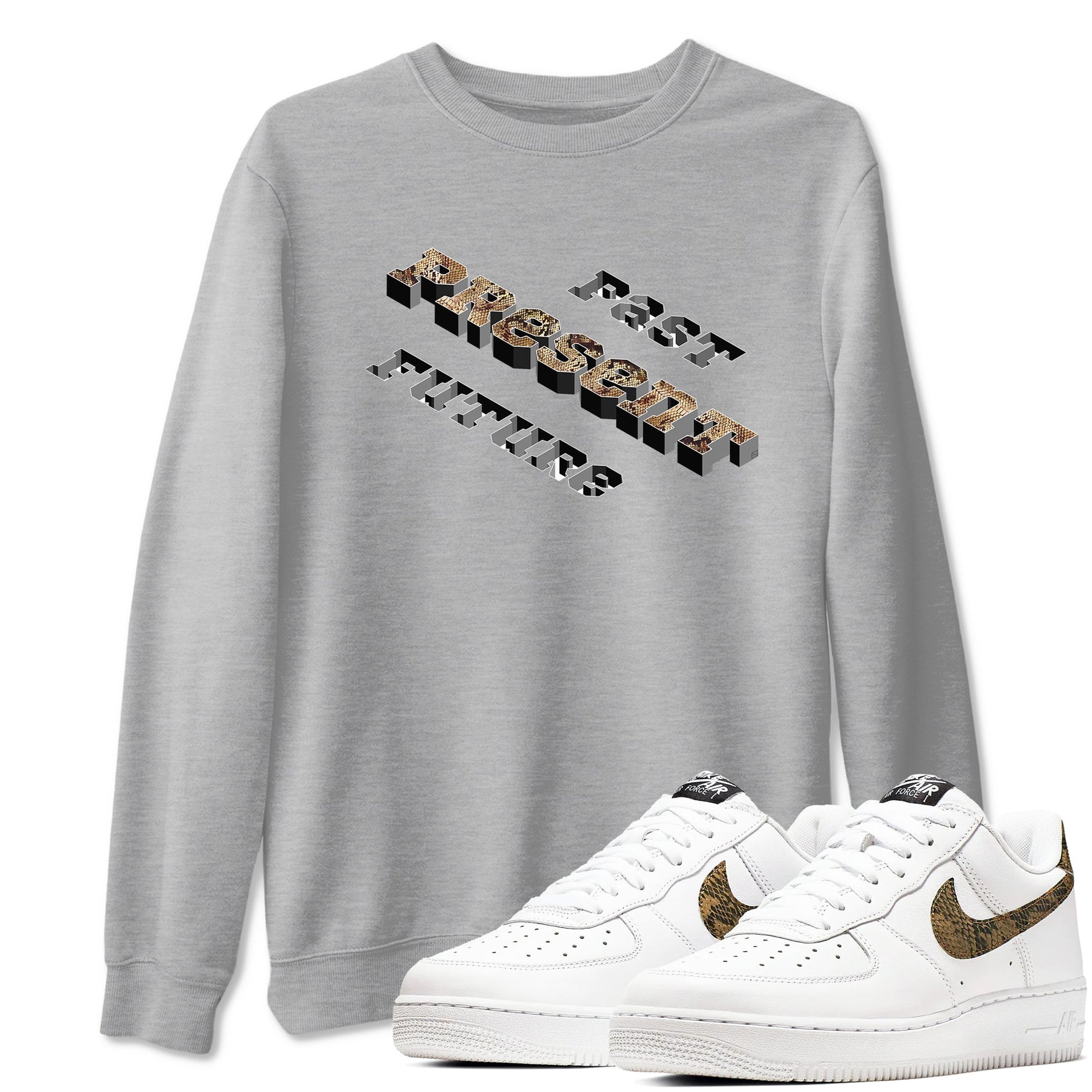 AF1 Ivory Snake shirt to match jordans Past Present Future sneaker tees Air Force 1 Ivory Snake SNRT Sneaker Release Tees unisex cotton Heather Grey 1 crew neck shirt