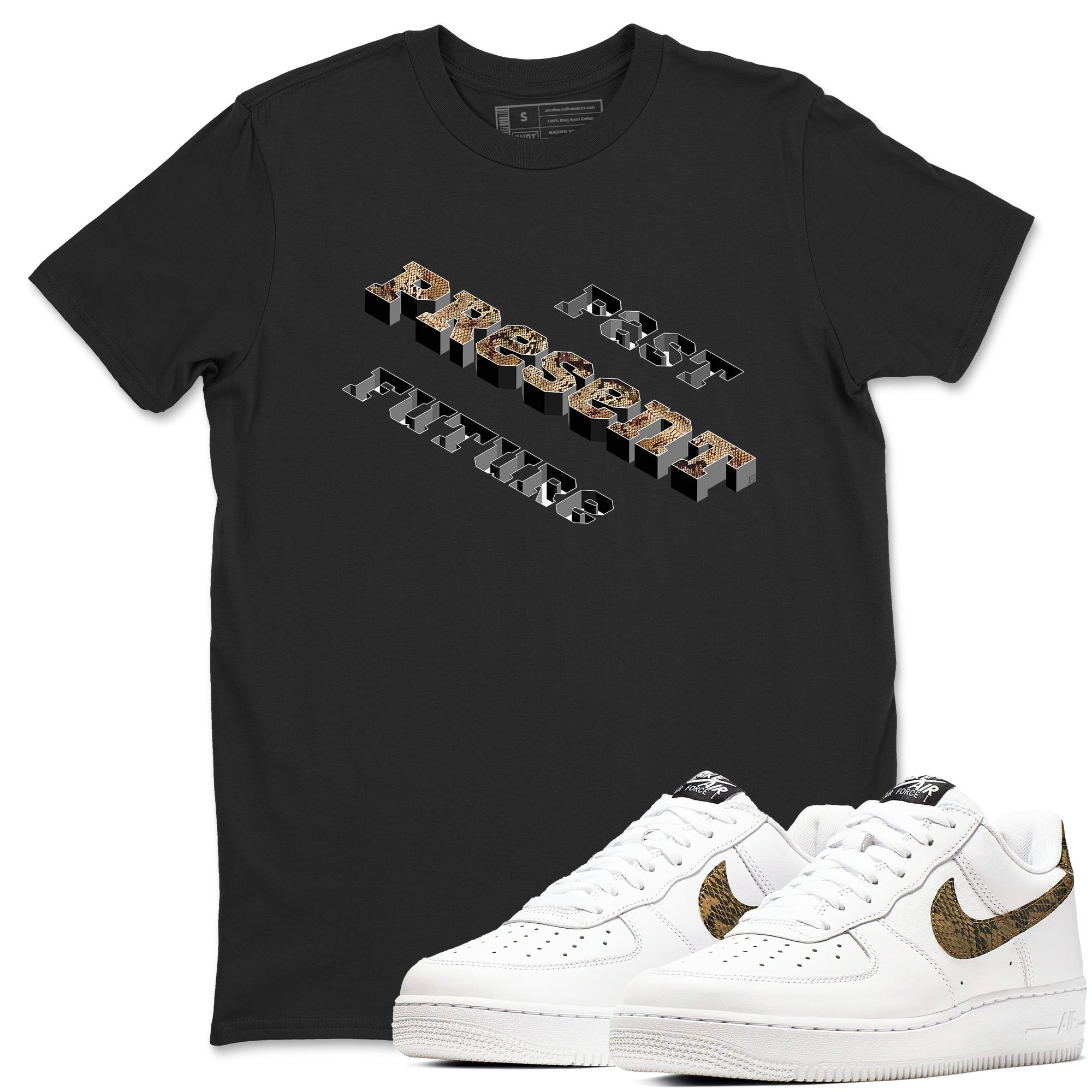 AF1 Ivory Snake shirt to match jordans Past Present Future sneaker tees Air Force 1 Ivory Snake SNRT Sneaker Release Tees unisex cotton Black 1 crew neck shirt