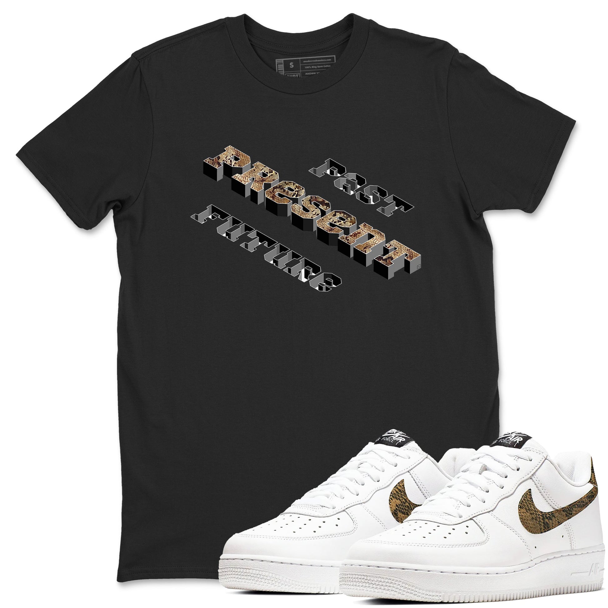 AF1 Ivory Snake shirt to match jordans Past Present Future sneaker tees Air Force 1 Ivory Snake SNRT Sneaker Release Tees unisex cotton Black 1 crew neck shirt