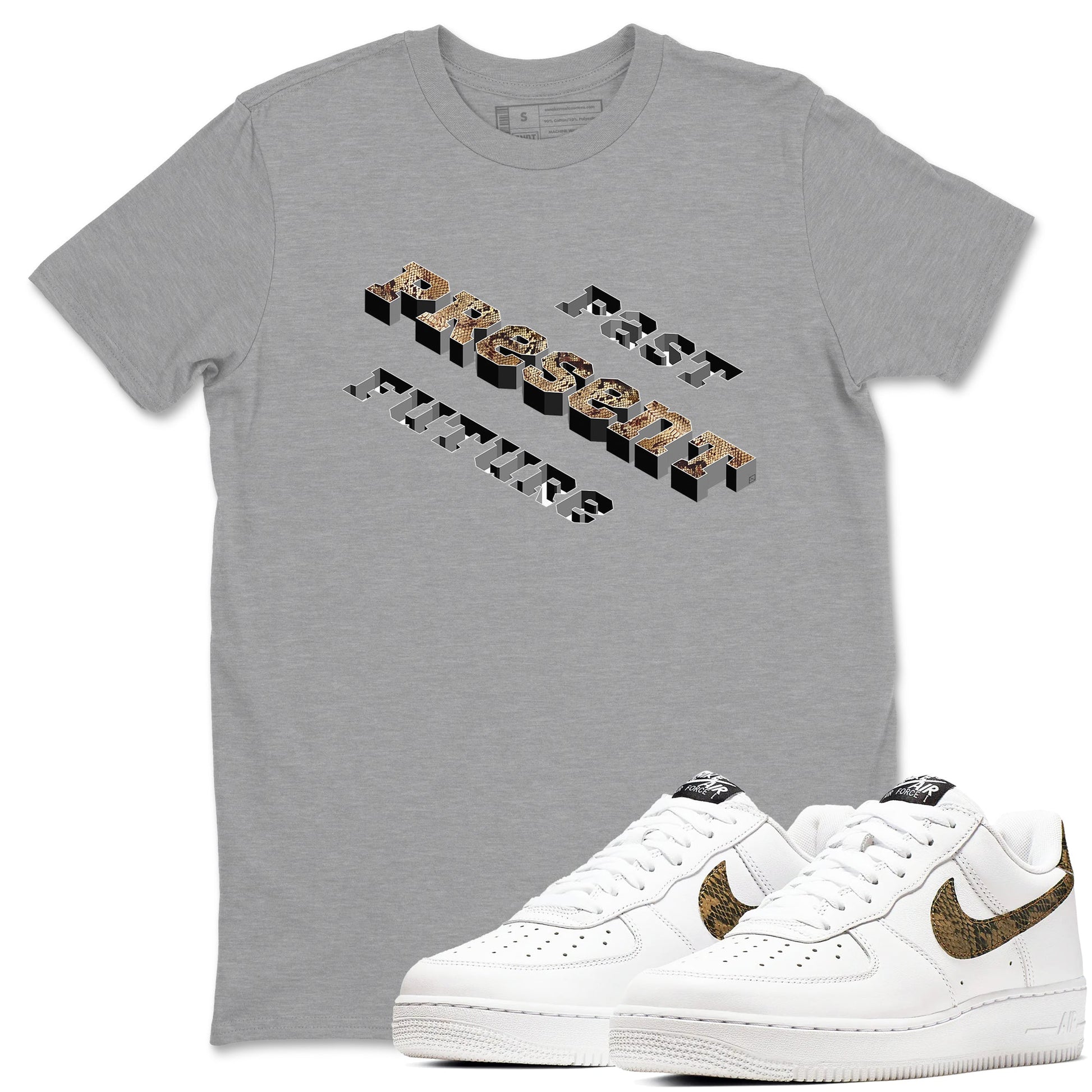 AF1 Ivory Snake shirt to match jordans Past Present Future sneaker tees Air Force 1 Ivory Snake SNRT Sneaker Release Tees unisex cotton Heather Grey 1 crew neck shirt