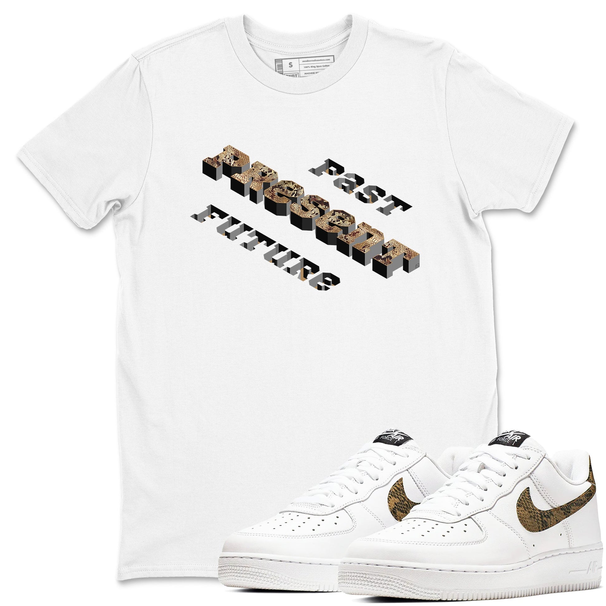 AF1 Ivory Snake shirt to match jordans Past Present Future sneaker tees Air Force 1 Ivory Snake SNRT Sneaker Release Tees unisex cotton White 1 crew neck shirt