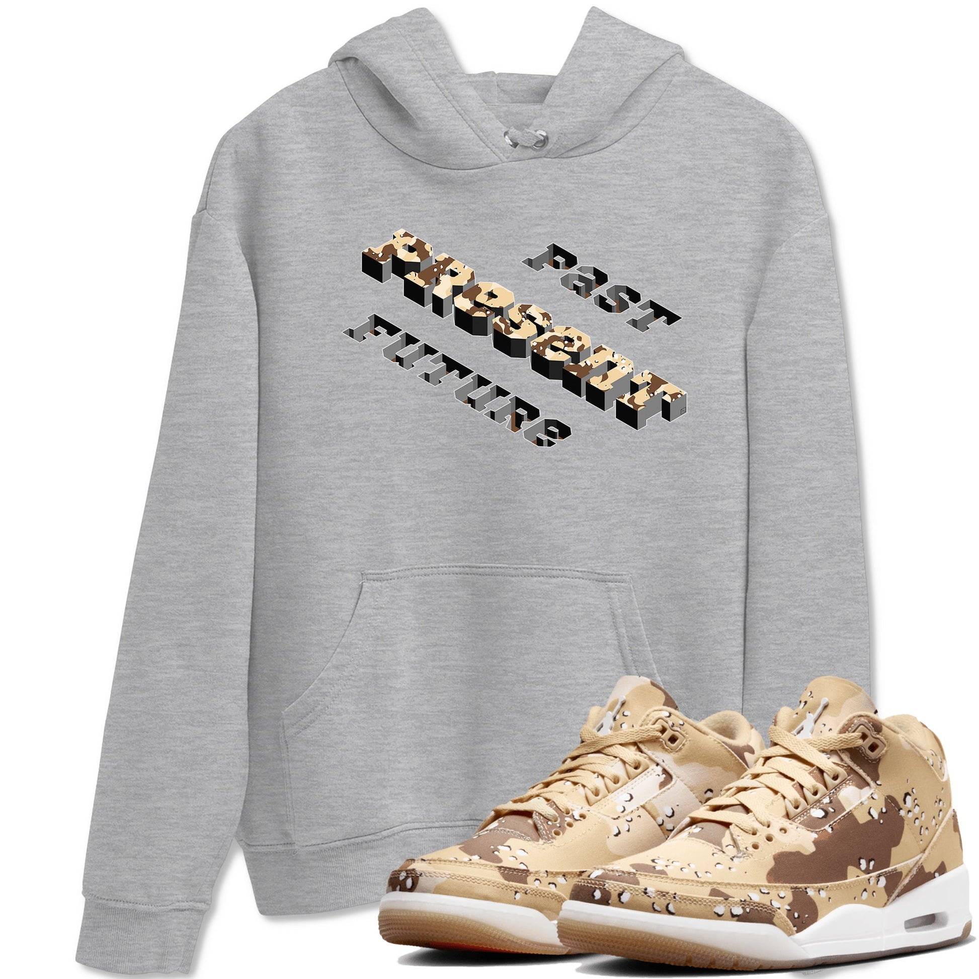 3s Desert Camo shirts to match jordans Past Present Future sneaker match tees Air Jordan 3 Desert Camo SNRT Sneaker Tees streetwear brand Heather Grey 1 unisex cotton tee