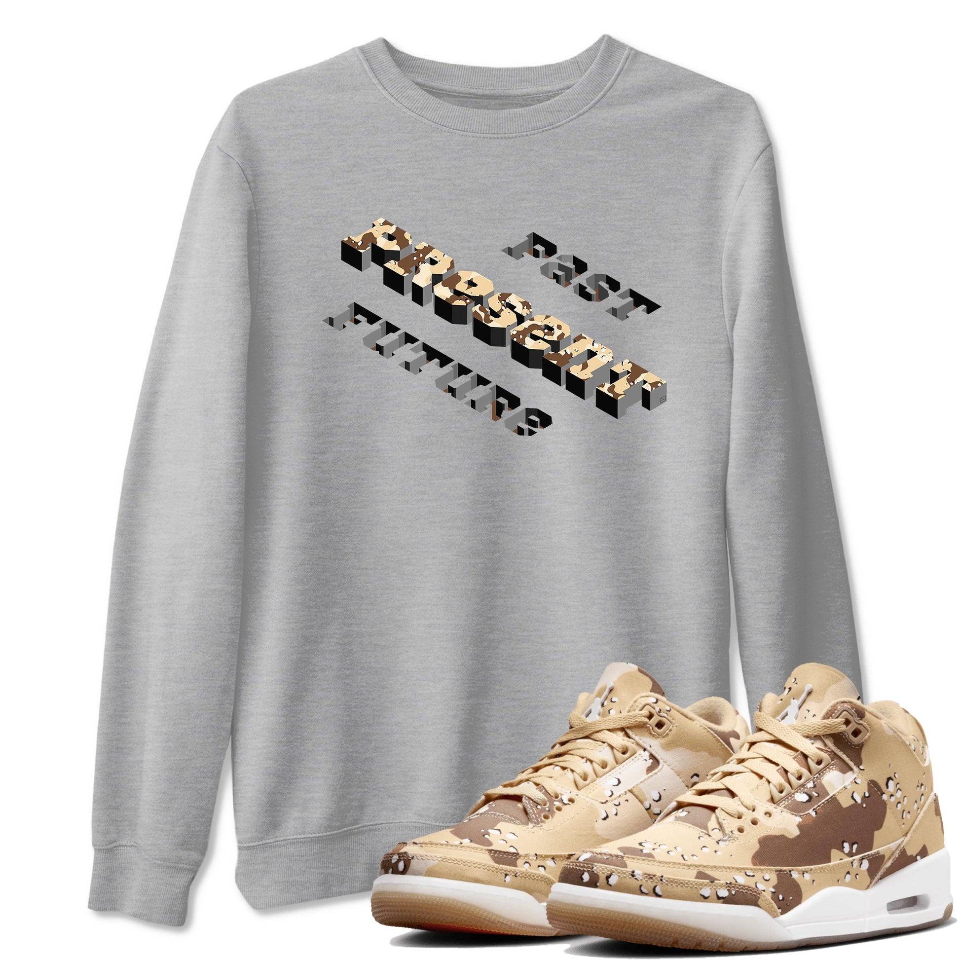 3s Desert Camo shirts to match jordans Past Present Future sneaker match tees Air Jordan 3 Desert Camo SNRT Sneaker Tees streetwear brand Heather Grey 1 unisex cotton tee