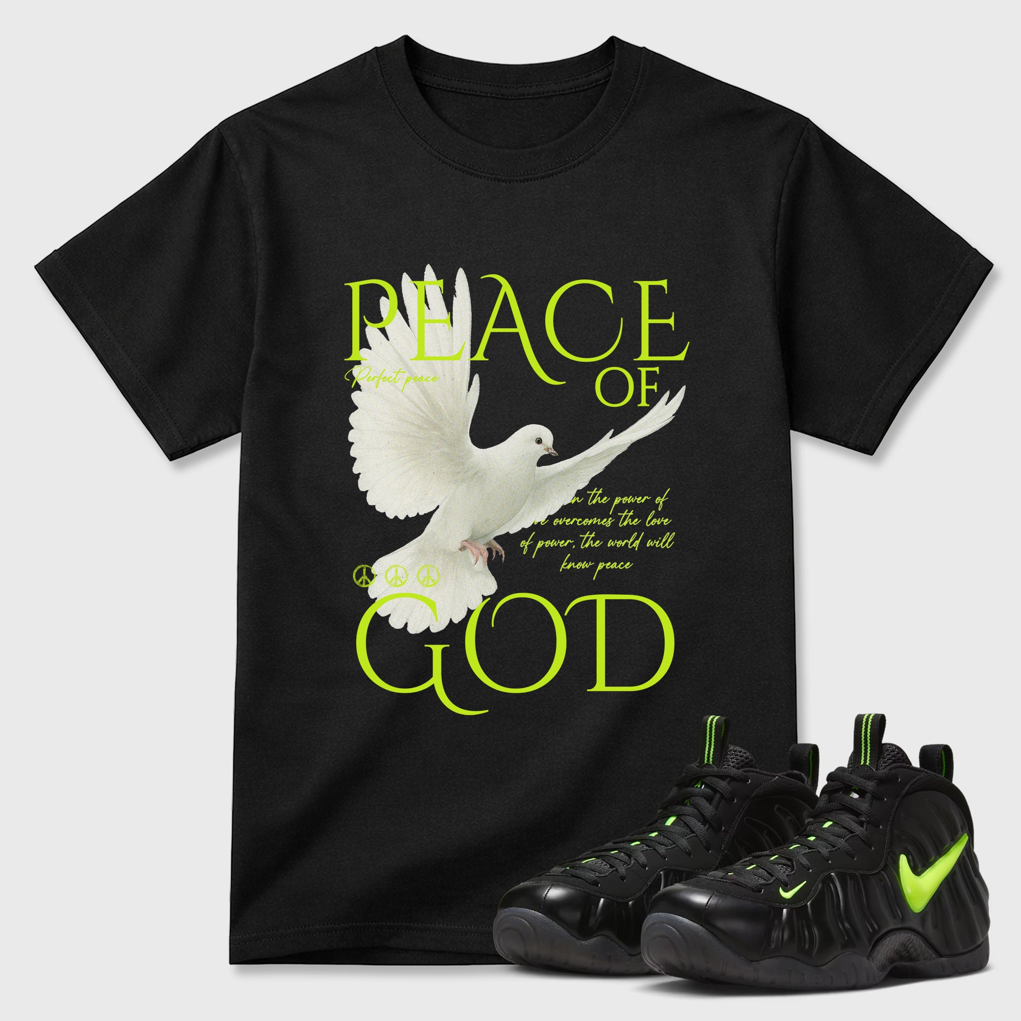 Sneaker match tees – Sneaker Tees To Match Air Foamposite Pro Black Shoes – Peace of God Tee Black 1
