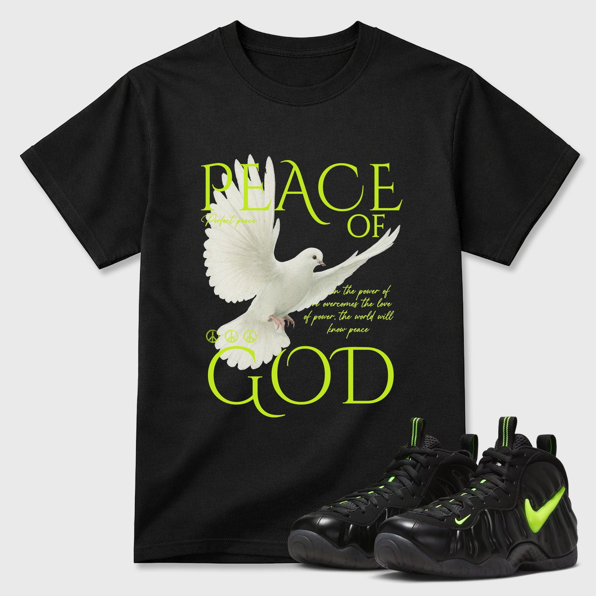 Sneaker match tees – Sneaker Tees To Match Air Foamposite Pro Black Shoes – Peace of God Tee Black 1