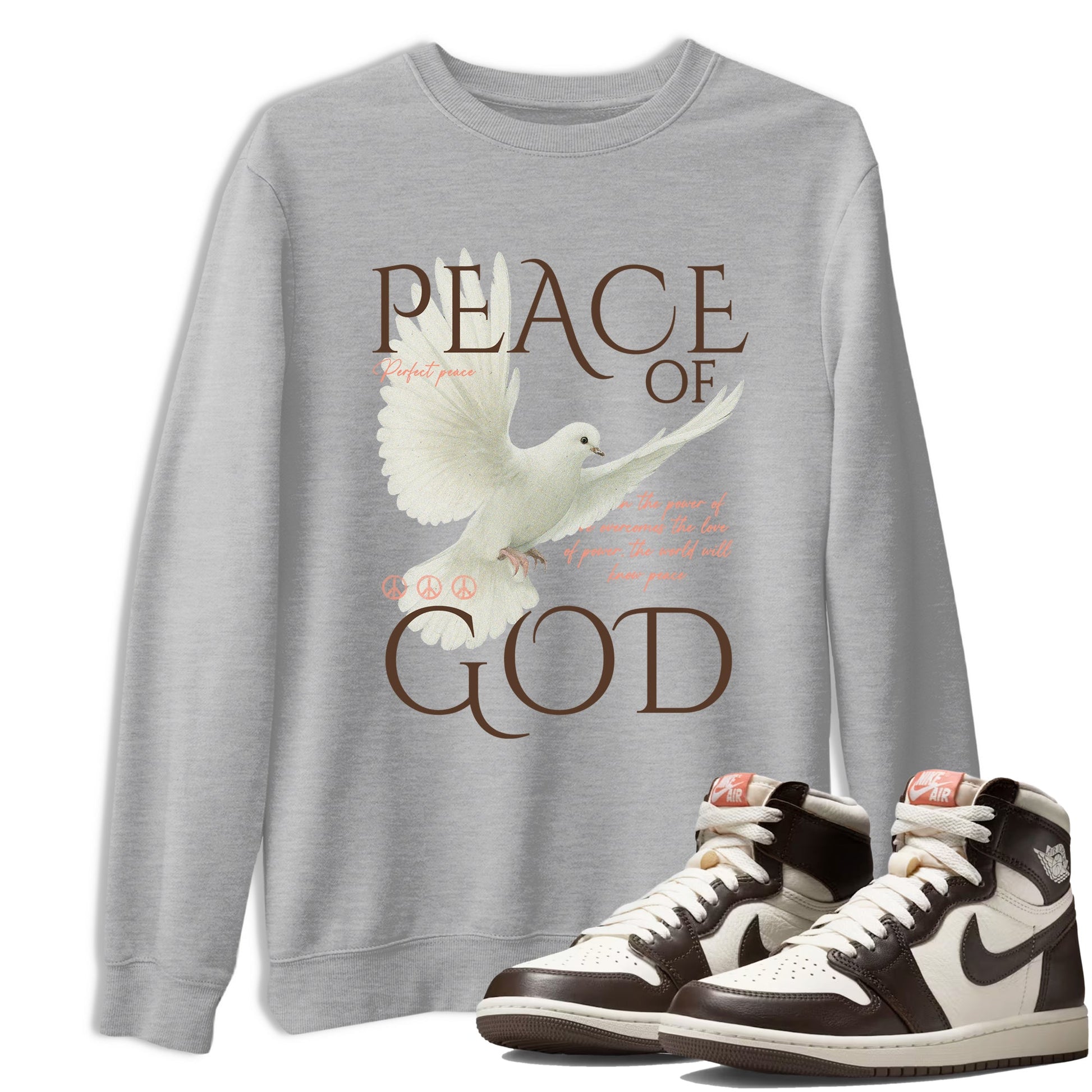 Sneaker match tees – Sneaker Tees To Match Air Jordan 1 Baroque Brown Shoes – Peace of God Tee Heather Grey 1