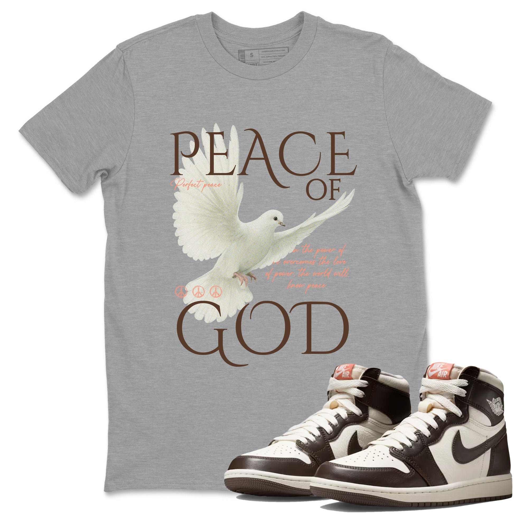 Sneaker match tees – Sneaker Tees To Match Air Jordan 1 Baroque Brown Shoes – Peace of God Tee Heather Grey 1