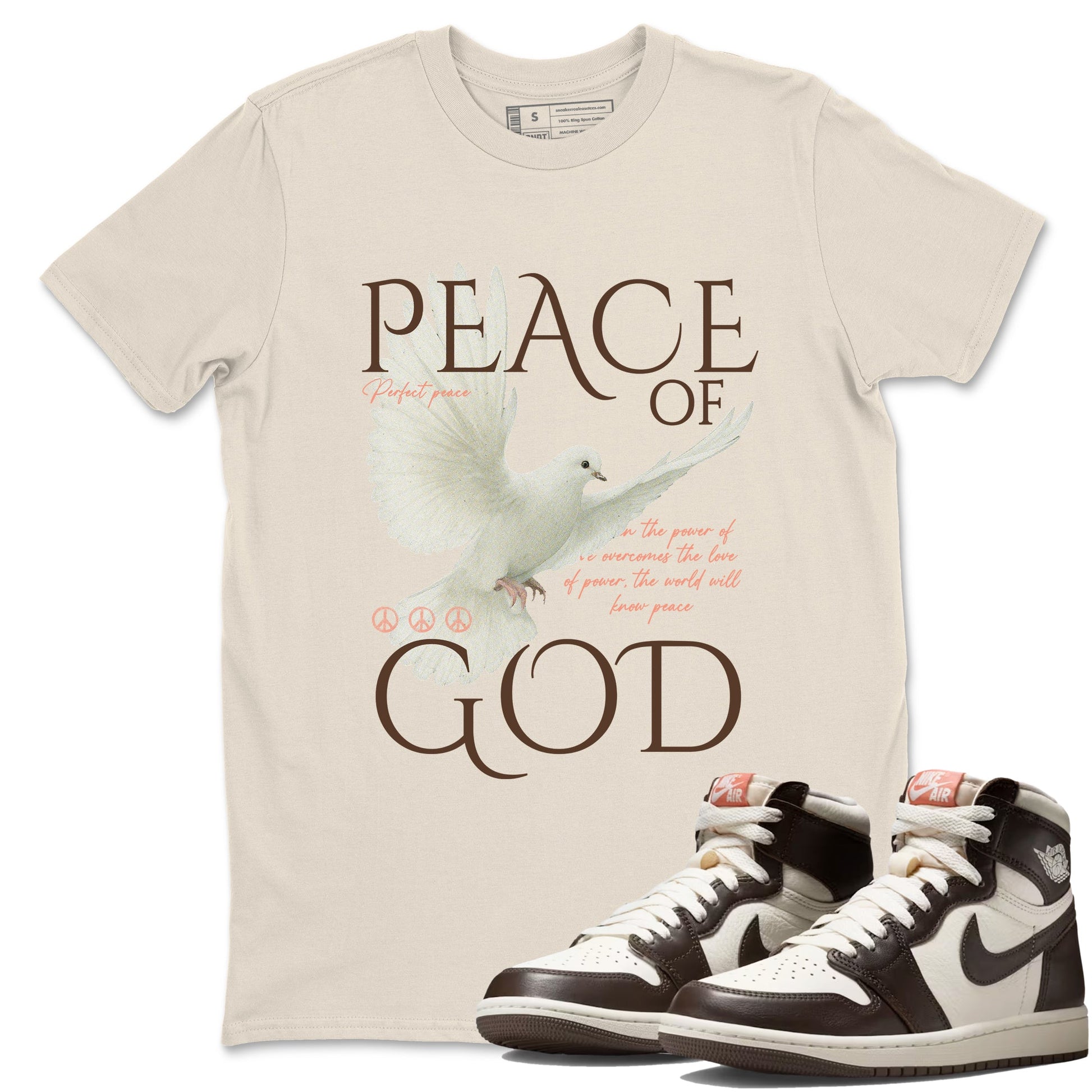 Sneaker match tees – Sneaker Tees To Match Air Jordan 1 Baroque Brown Shoes – Peace of God Tee Natural 1