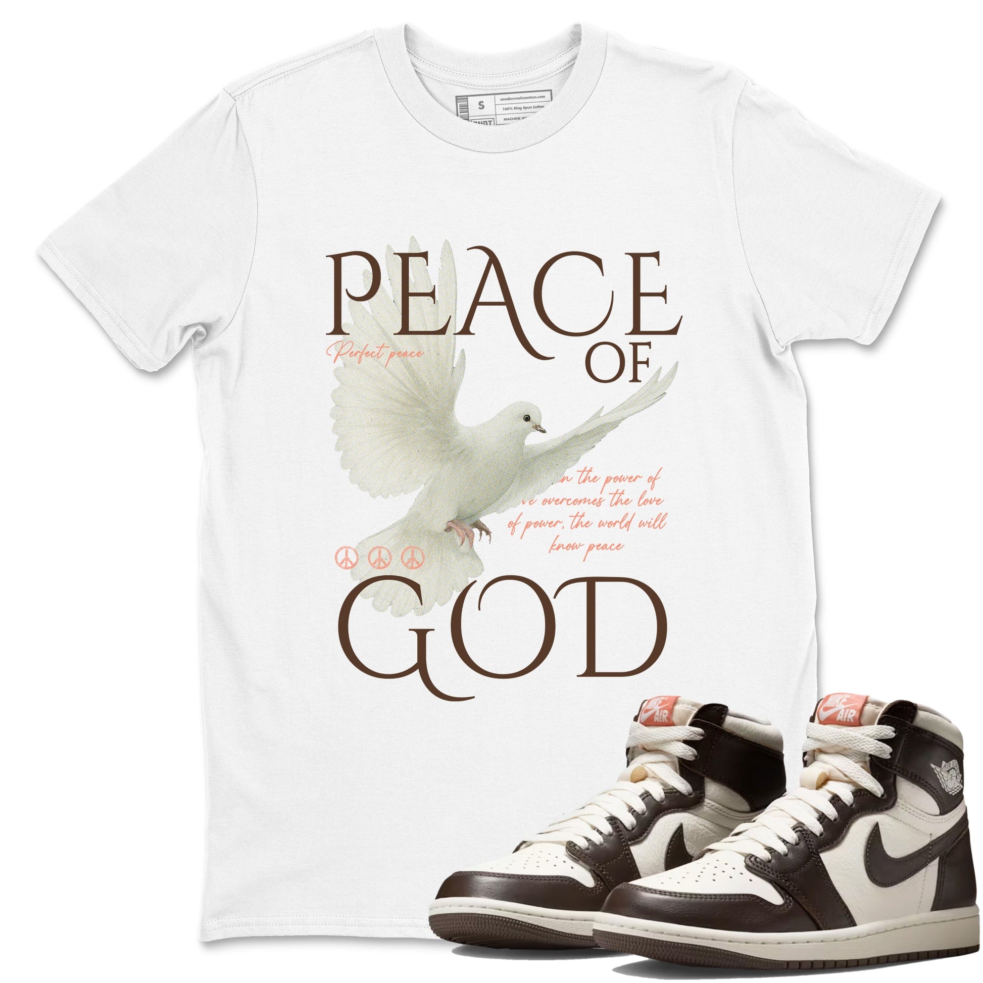 Sneaker match tees – Sneaker Tees To Match Air Jordan 1 Baroque Brown Shoes – Peace of God Tee White 1