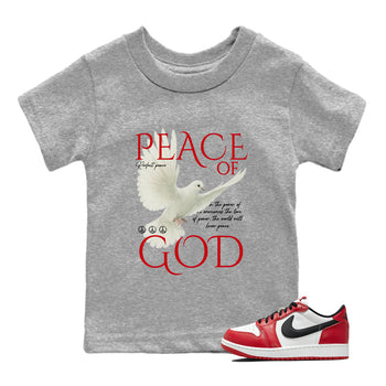 Best Sneakerfit graphic tee – Sneaker Tees To Match Air Jordan 1 Low Chicago Sneakers – Peace of God Kids T-Shirt Heather Grey 1