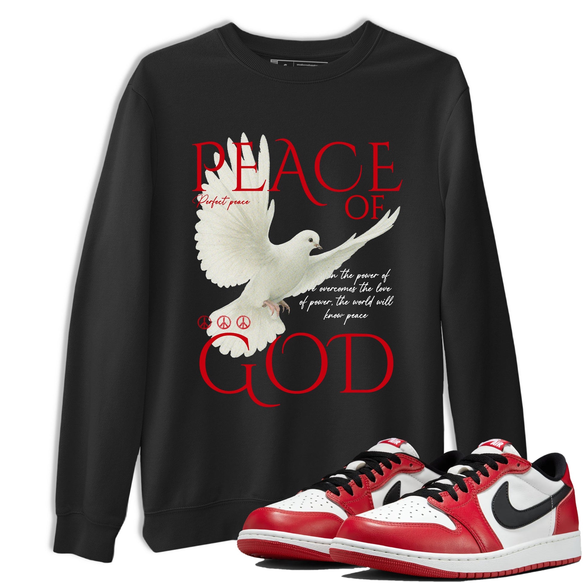 Best Sneakerfit graphic tee – Sneaker Tees To Match Air Jordan 1 Low Chicago Sneakers – Peace of God Tee Black 1