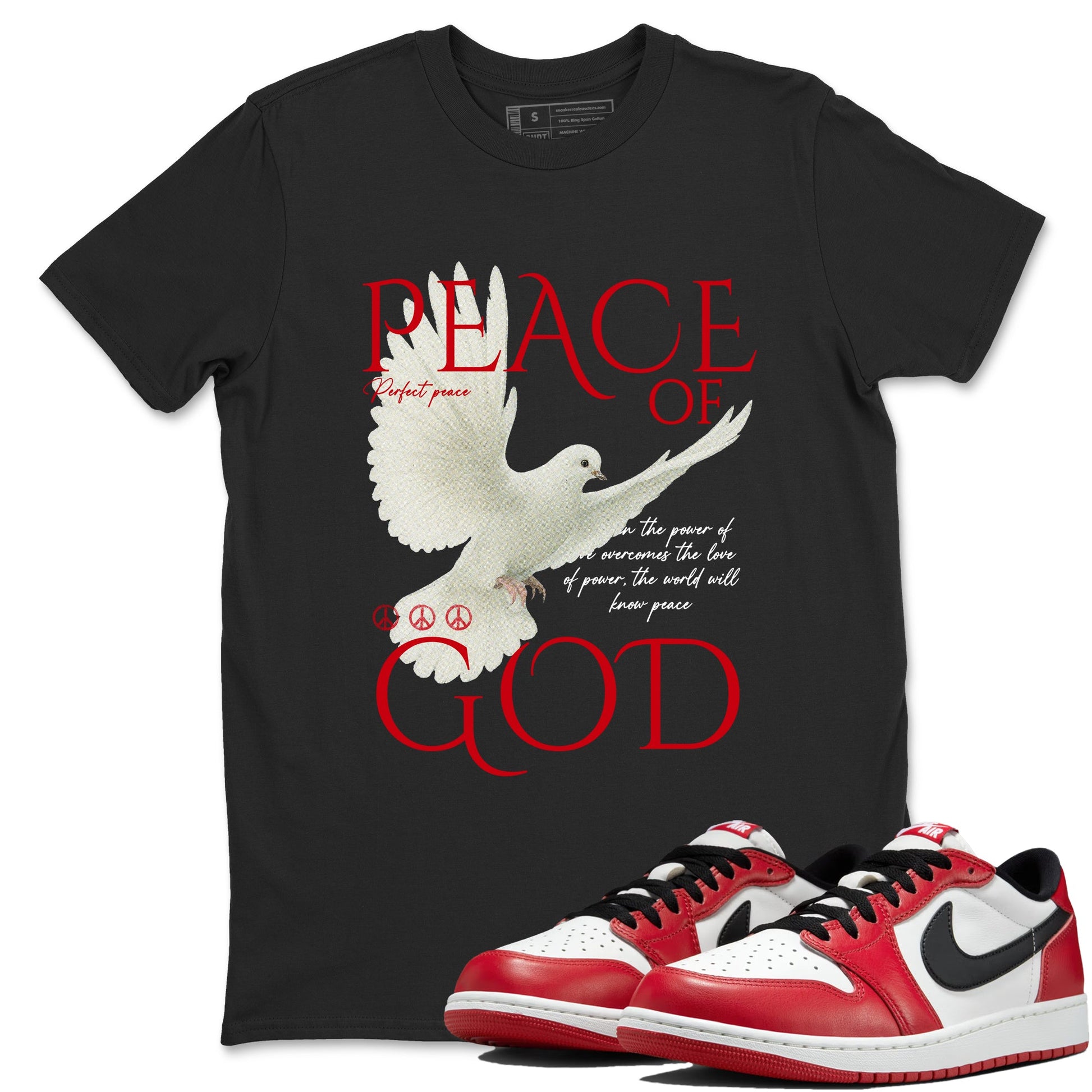 Best Sneakerfit graphic tee – Sneaker Tees To Match Air Jordan 1 Low Chicago Sneakers – Peace of God Tee Black 1