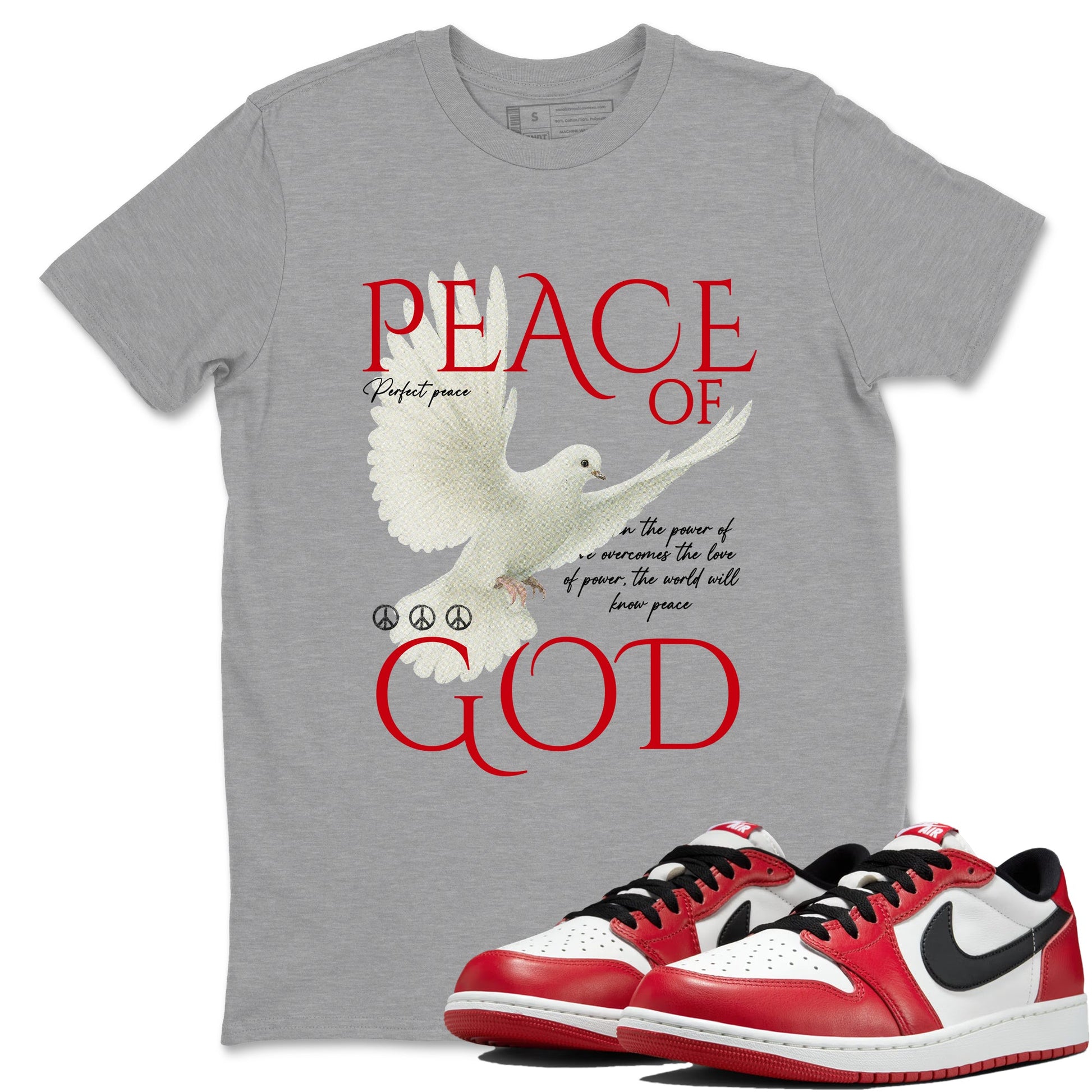 Best Sneakerfit graphic tee – Sneaker Tees To Match Air Jordan 1 Low Chicago Sneakers – Peace of God Tee Heather Grey 1