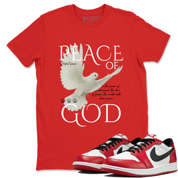 Best Sneakerfit graphic tee – Sneaker Tees To Match Air Jordan 1 Low Chicago Sneakers – Peace of God Tee Red 1