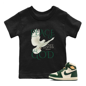 Sneaker Threads – Sneaker Tees To Match Air Jordan 1 Pro Green – Peace of God Youth Graphic Tee Black 1. Perfect for Jordan releases 2025 colorways.