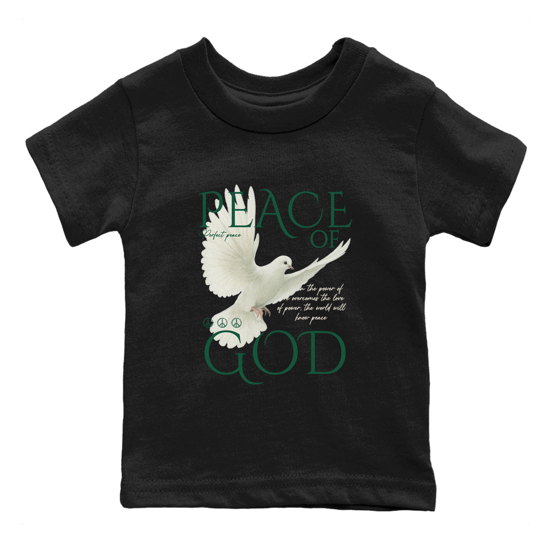 Sneaker Threads – Sneaker Tees To Match Air Jordan 1 Pro Green – Peace of God Youth Graphic Tee Black 2. Perfect for Jordan releases 2025 colorways.