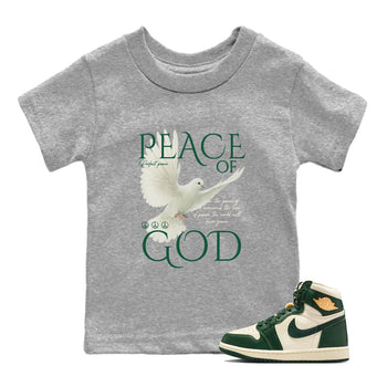 Sneaker Threads – Sneaker Tees To Match Air Jordan 1 Pro Green – Peace of God Youth Graphic Tee Heather Grey 1. Perfect for Jordan releases 2025 colorways.