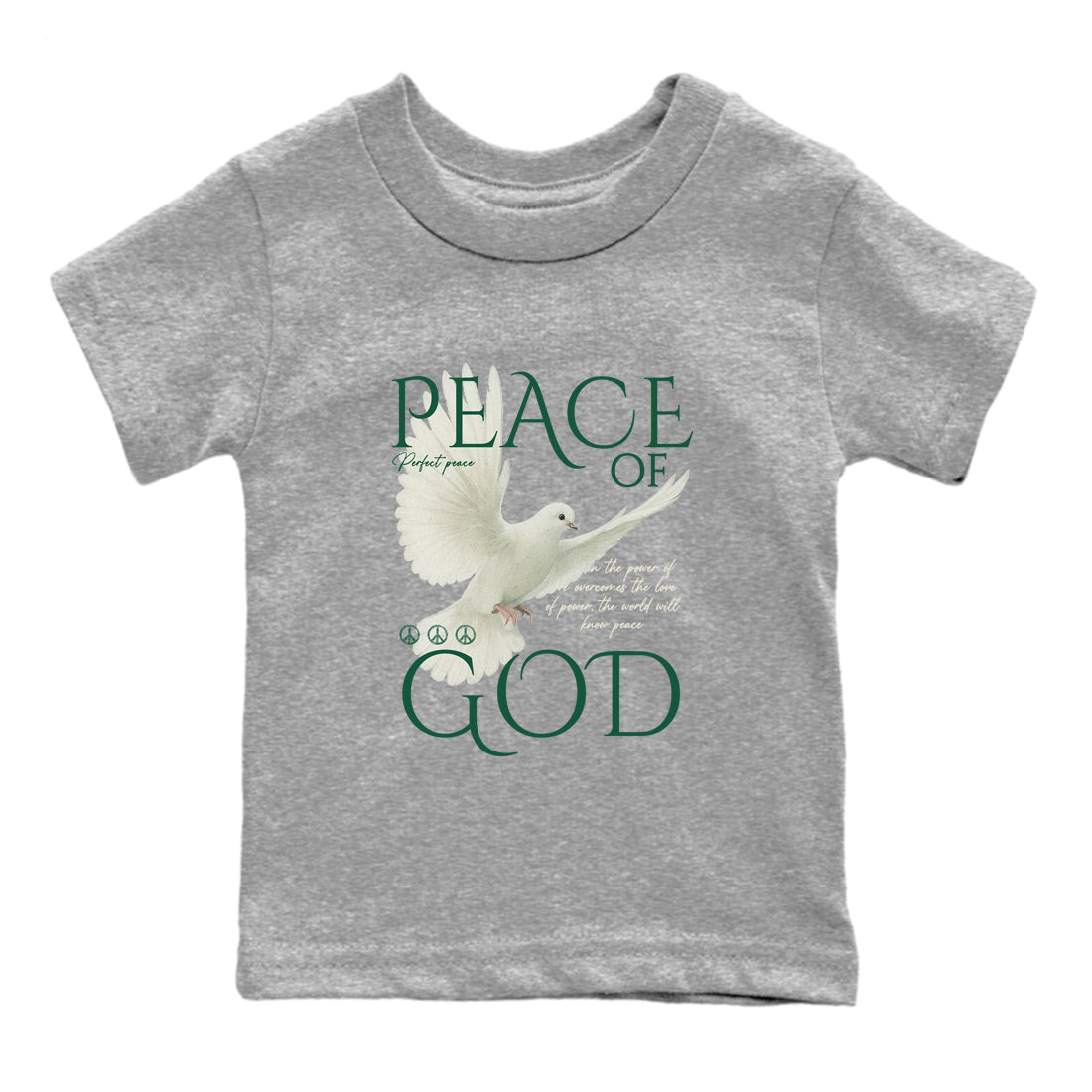 Sneaker Threads – Sneaker Tees To Match Air Jordan 1 Pro Green – Peace of God Youth Graphic Tee Heather Grey 2. Perfect for Jordan releases 2025 colorways.