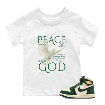 Sneaker Threads – Sneaker Tees To Match Air Jordan 1 Pro Green – Peace of God Youth Graphic Tee White 1. Perfect for Jordan releases 2025 colorways.