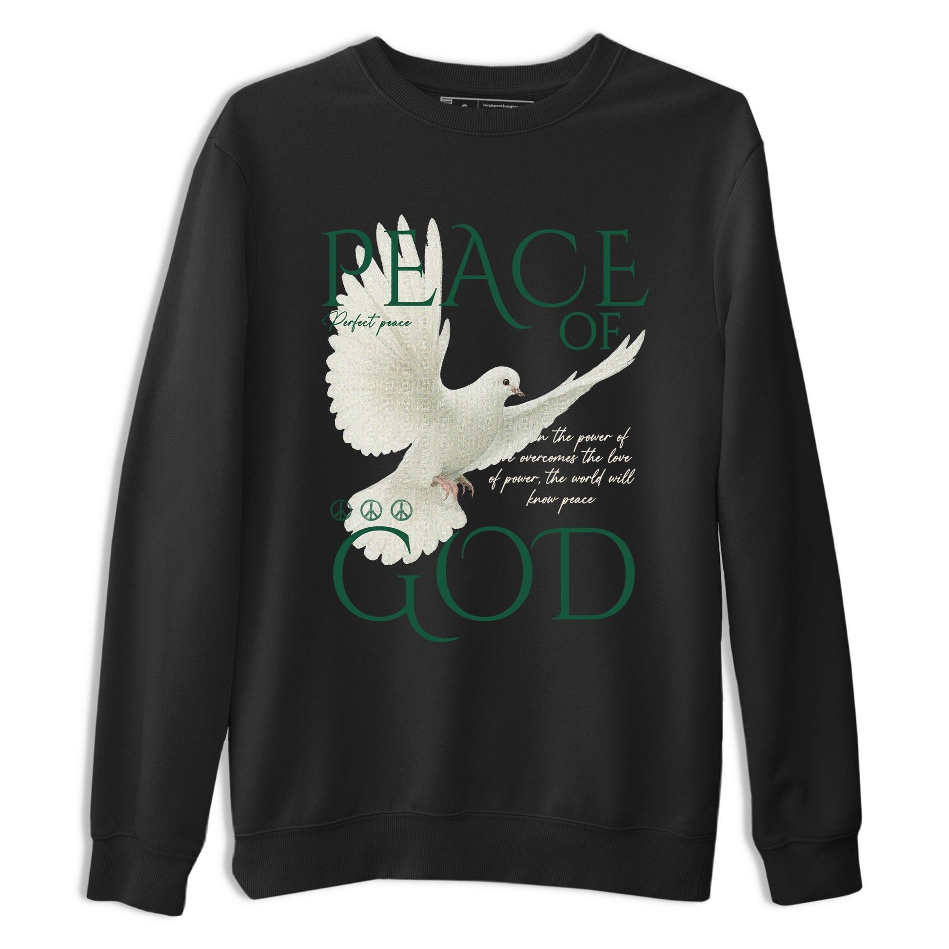 Sneaker Threads – Sneaker Tees To Match Air Jordan 1 Pro Green – Peace of God Graphic Tee Black 2. Perfect for Jordan releases 2025 colorways.