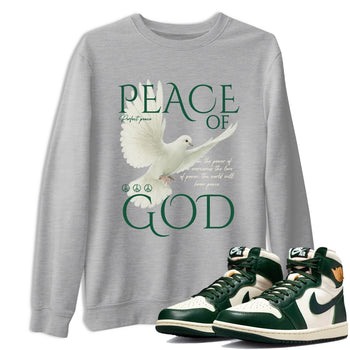Sneaker Threads – Sneaker Tees To Match Air Jordan 1 Pro Green – Peace of God Graphic Tee Heather Grey 1. Perfect for Jordan releases 2025 colorways.