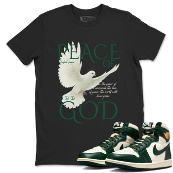 Sneaker Threads – Sneaker Tees To Match Air Jordan 1 Pro Green – Peace of God Graphic Tee Black 1. Perfect for Jordan releases 2025 colorways.