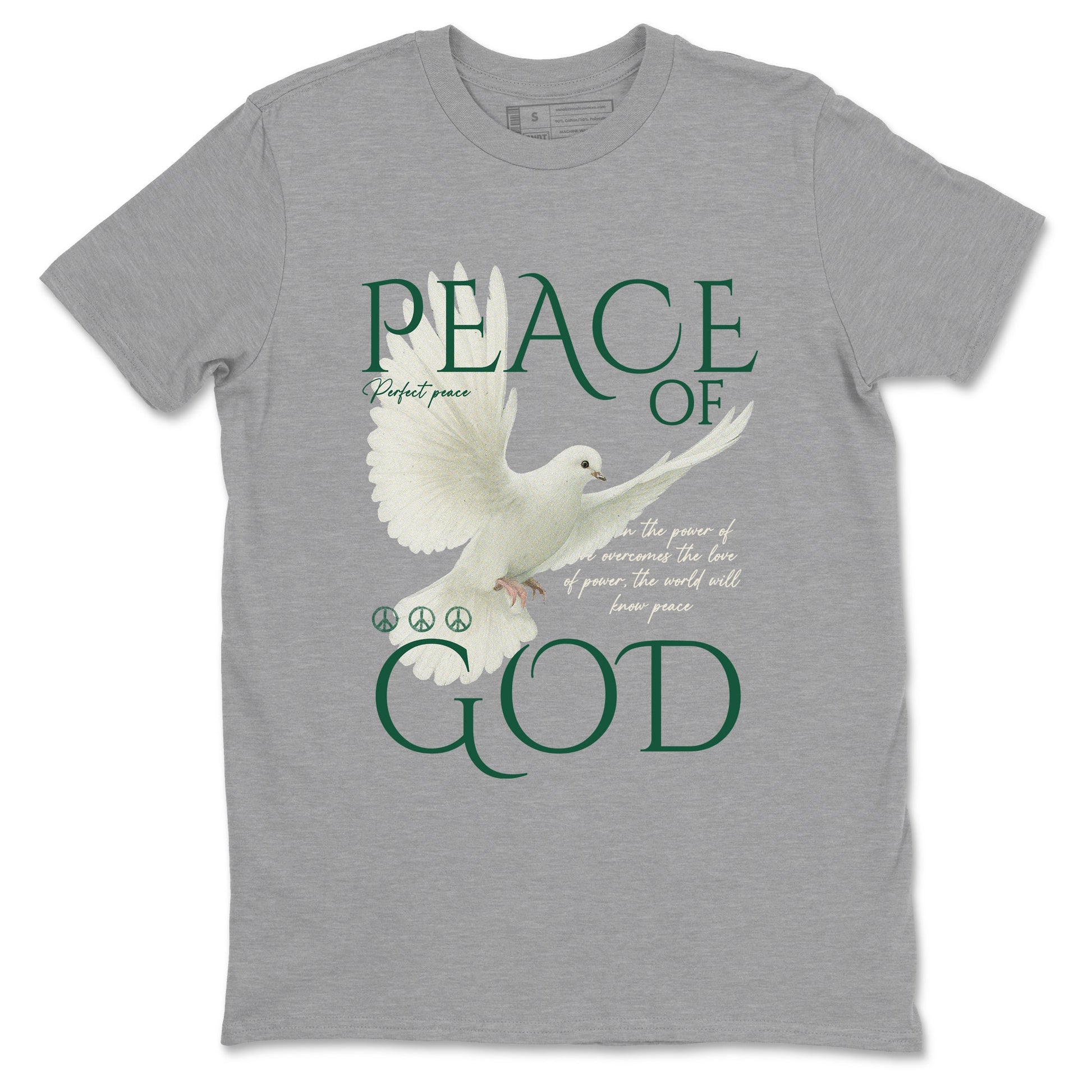 Sneaker Threads – Sneaker Tees To Match Air Jordan 1 Pro Green – Peace of God Graphic Tee Heather Grey 2. Perfect for Jordan releases 2025 colorways.