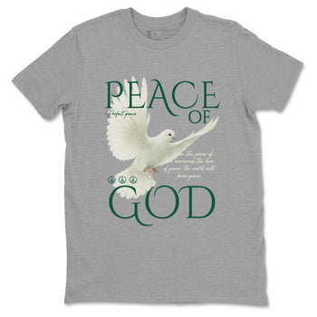 Sneaker Threads – Sneaker Tees To Match Air Jordan 1 Pro Green – Peace of God Graphic Tee Heather Grey 2. Perfect for Jordan releases 2025 colorways.