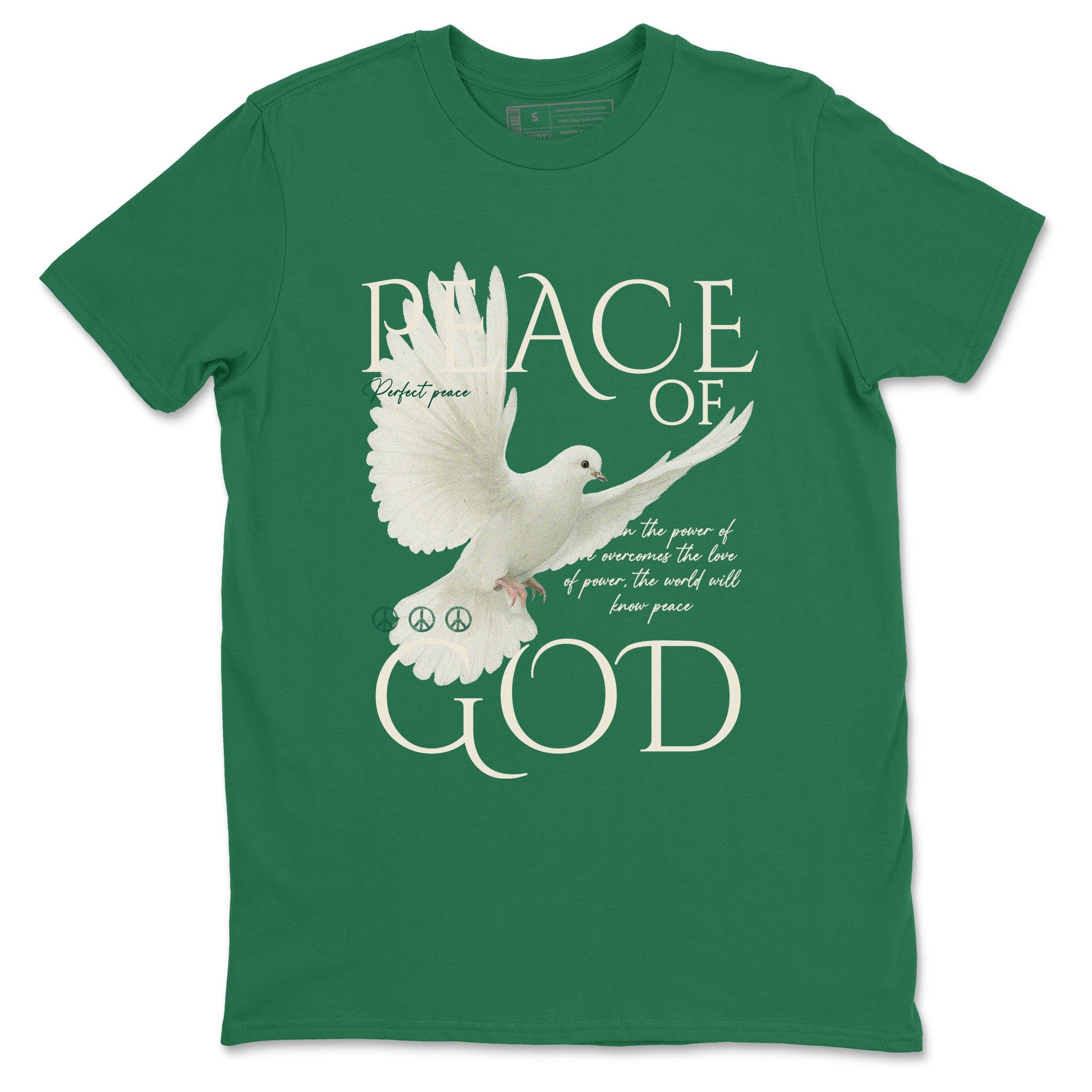 Sneaker Threads – Sneaker Tees To Match Air Jordan 1 Pro Green – Peace of God Graphic Tee Kelly Green 2. Perfect for Jordan releases 2025 colorways.