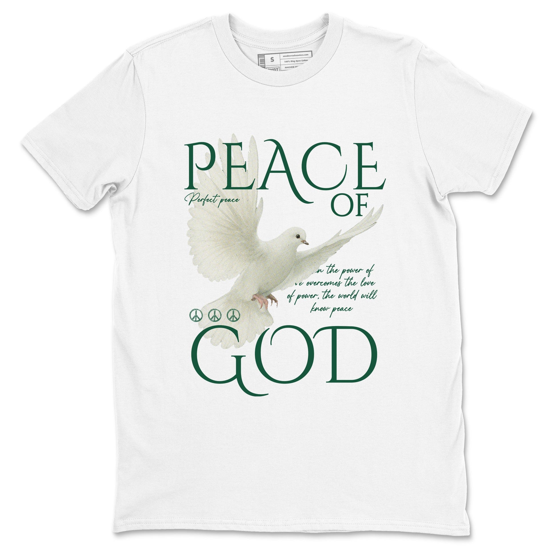 Sneaker Threads – Sneaker Tees To Match Air Jordan 1 Pro Green – Peace of God Graphic Tee White 2. Perfect for Jordan releases 2025 colorways.