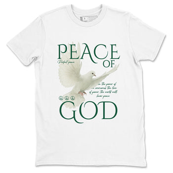 Sneaker Threads – Sneaker Tees To Match Air Jordan 1 Pro Green – Peace of God Graphic Tee White 2. Perfect for Jordan releases 2025 colorways.