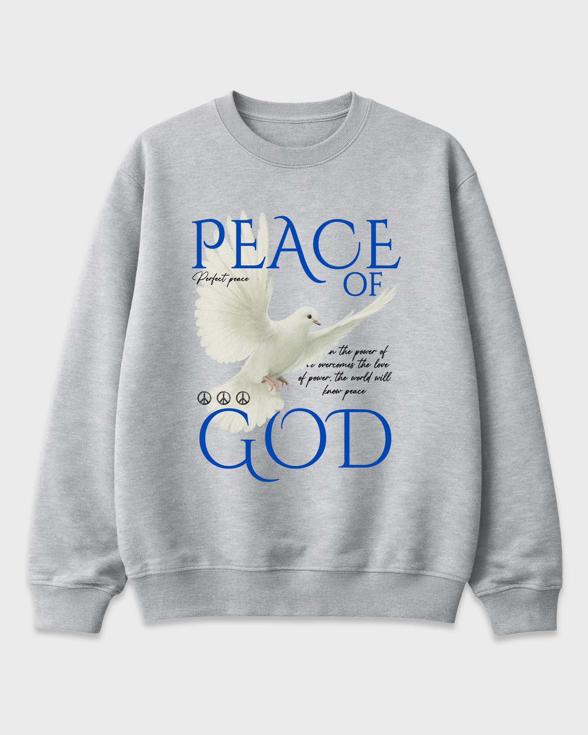 Peace of God Graphic T-Shirt featuring original streetwear artwork designed to match the Air Jordan 1 Royal. Heather Grey 2 Graphic Tee.