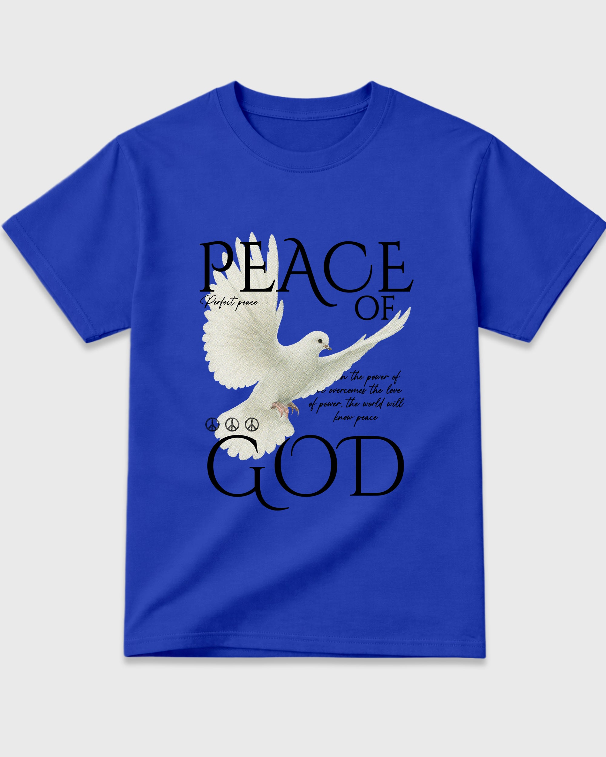 Peace of God Graphic T-Shirt featuring original streetwear artwork designed to match the Air Jordan 1 Royal. Royal Blue 2 Graphic T-Shirt.